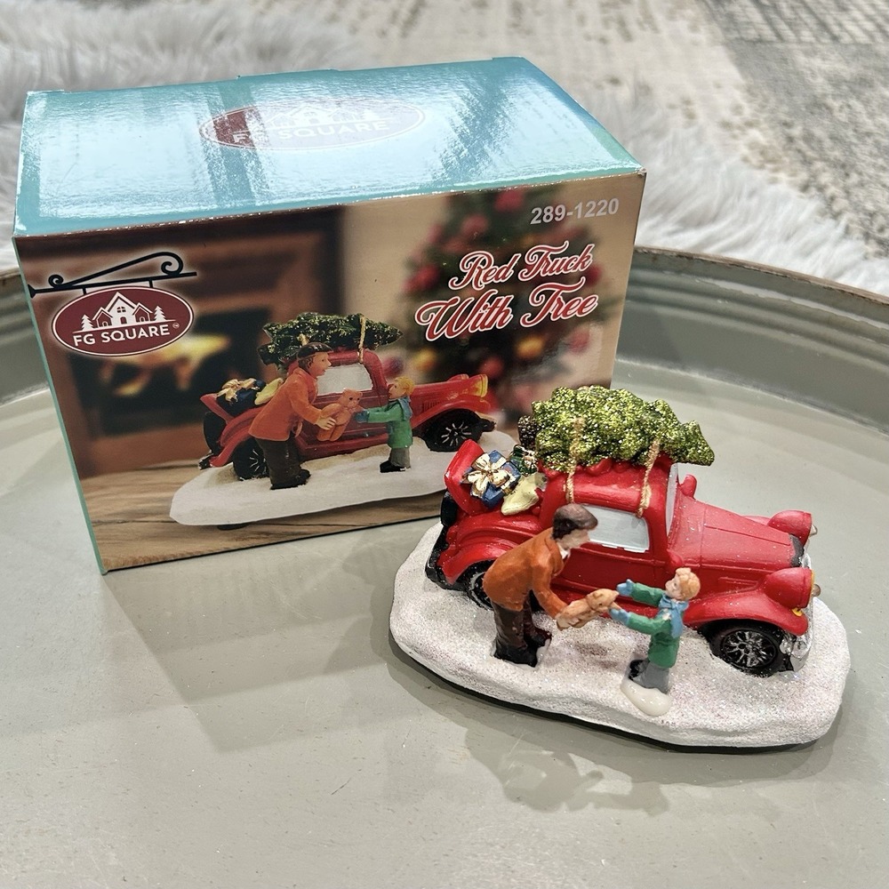 FG Square‎ Hand Painted LED Christmas Village "Red Truck With Tree" NEW